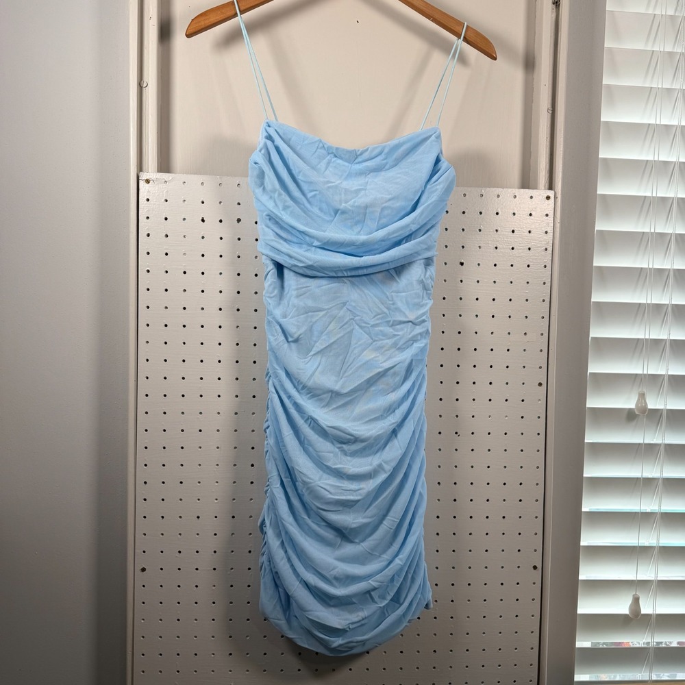 Hello Molly Ruched Bodycon Bidi Dress Women's Blue Party Cocktail - Large NWT